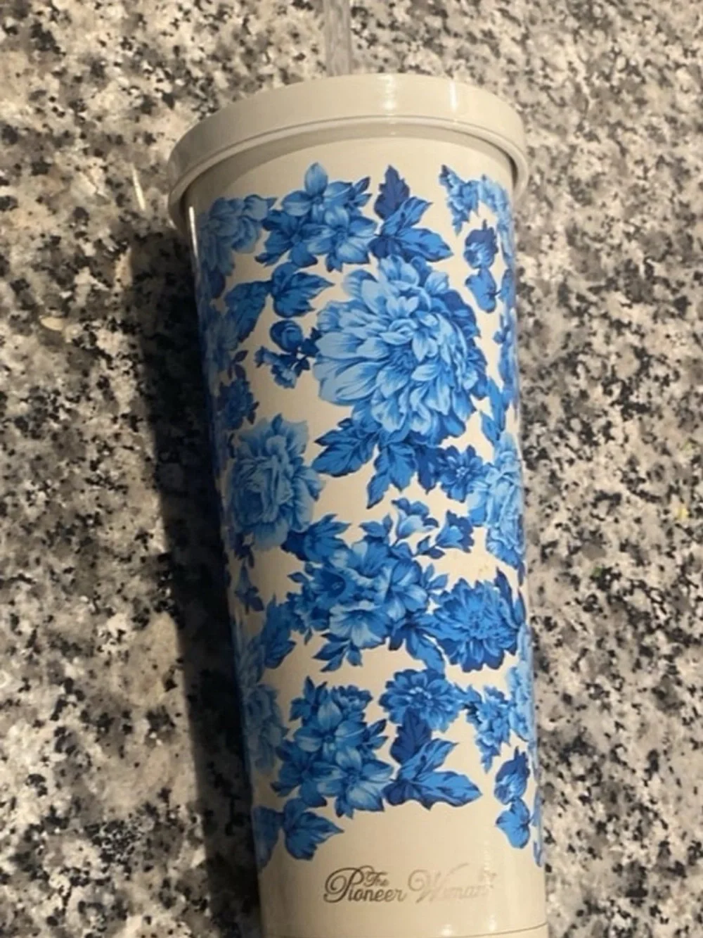 The Pioneer Woman Cream Tumbler with Blue Floral Pattern